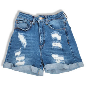 Wax Jean Distressed High Waisted Denim Shorts
